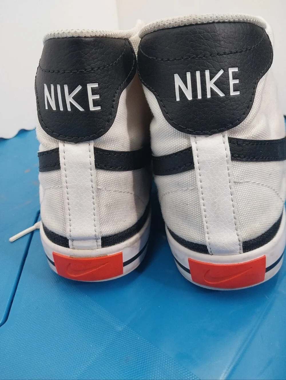 Nike Court Legacy High-Top Canvas Sneakers with Black Swoosh and Orange Logo